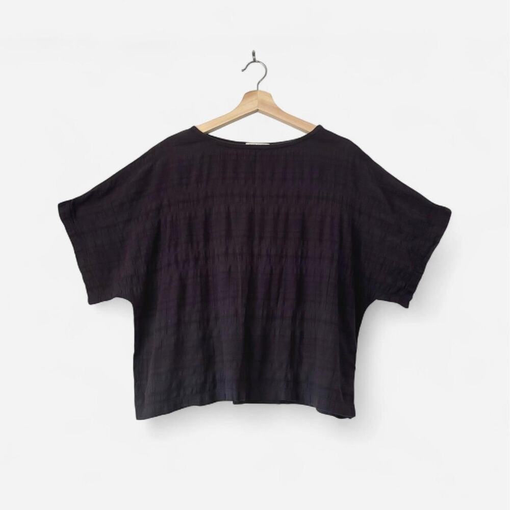 Black Crane Oversized Crinkle Box Top Made in USA Slow Fashion Minimalist SZ XS